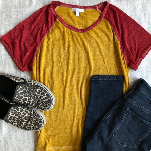 Tops - Soft Red and Yellow Baseball Tee